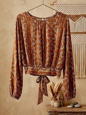 MTS Elegant Brown and Grey Design Blouse.